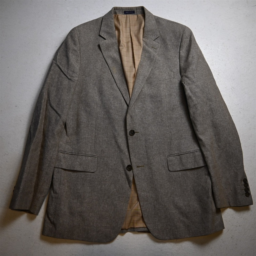 Stafford 42L Tan Brown Linen Classic Fit Mens Blazer Suit Jacket Sport Coat